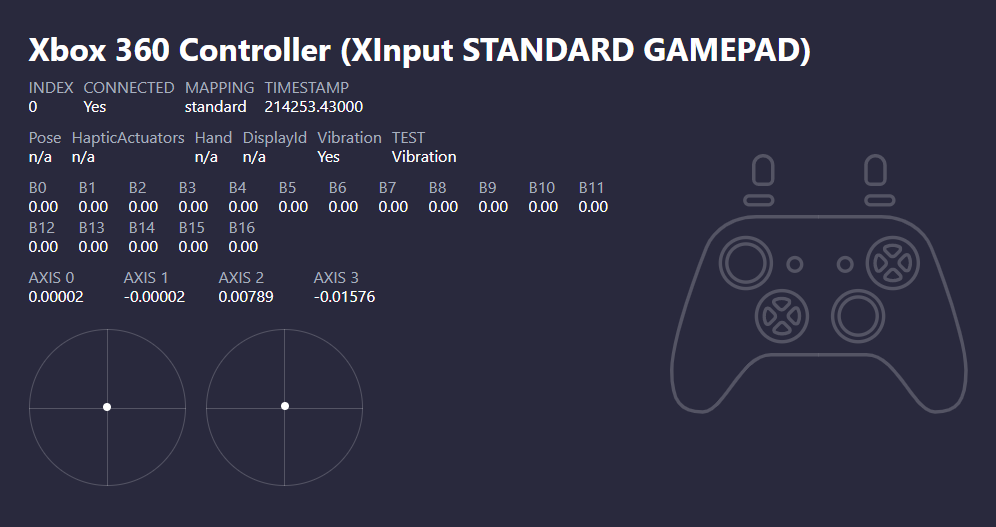 Тест стиков. Xbox 360 Controller (XINPUT Standard Gamepad). Что такое мертвая зона геймпада. Мертвые зоны стиков геймпада. Тест стиков геймпада.