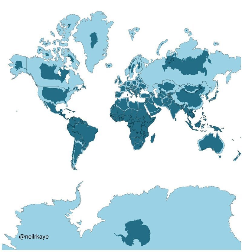 На наших картах размеры стран неправильные! Вот истинное положение вещей!