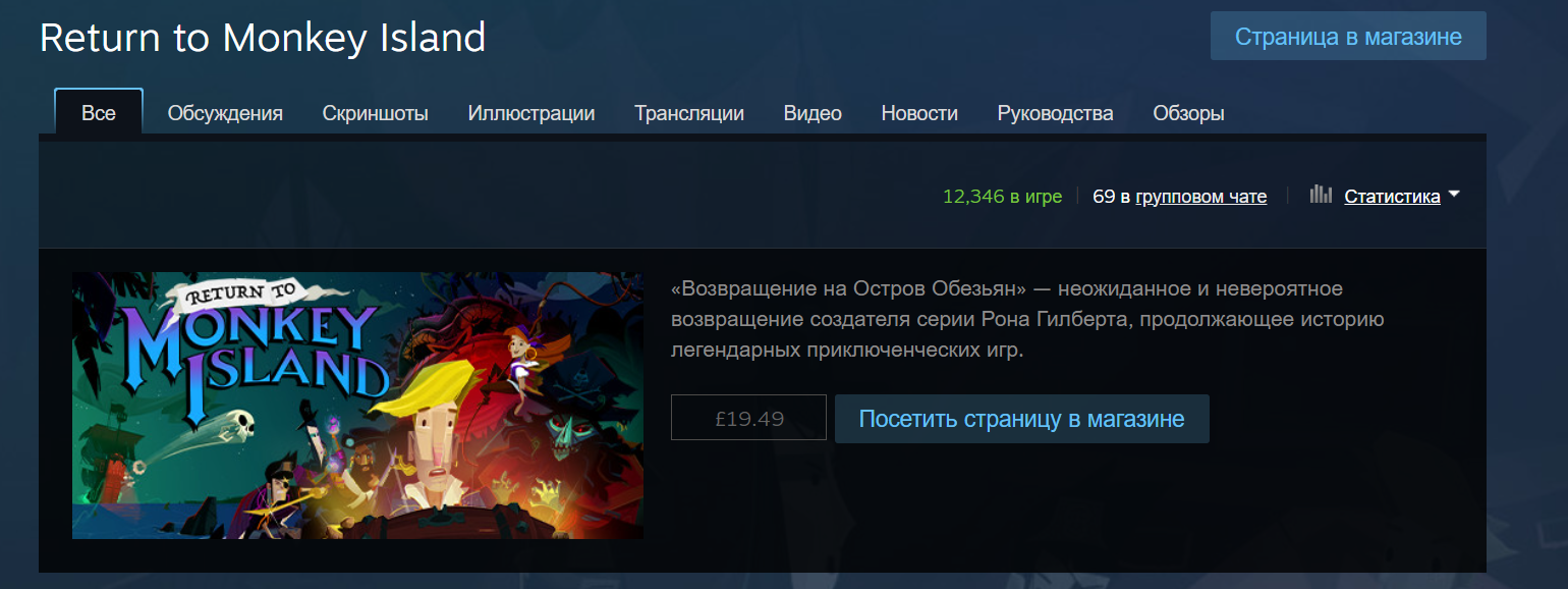 100% положительных отзывов в Steam. Return to Monkey Island отменяли за  отвратительную графику, но онлайн более 12 тысяч