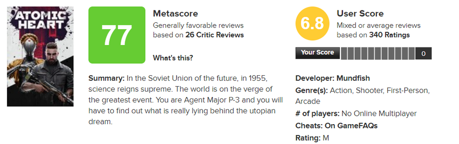 Atomic Heart получила 74 балла на Metacritic, повторяется судьба Cyberpunk  2077?, App-Time.ru