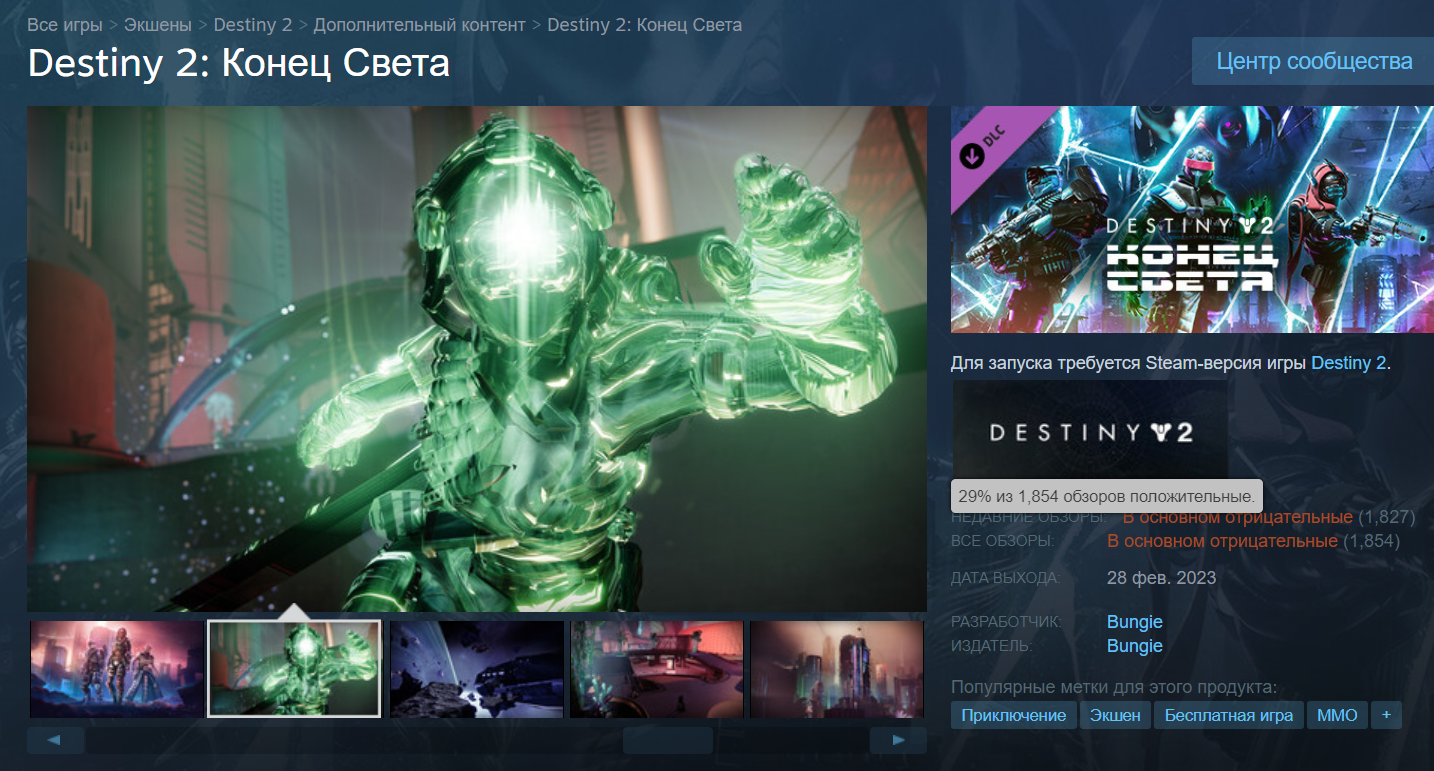 Рейтинг Destiny 2 Lightfall пробивает дно в Steam. Это дополнение не должно  было существовать, согласно инсайду