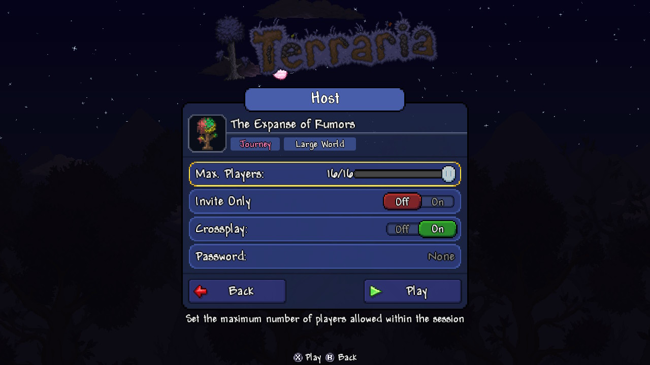 Кроссплей в Terraria: новый скриншот настроек