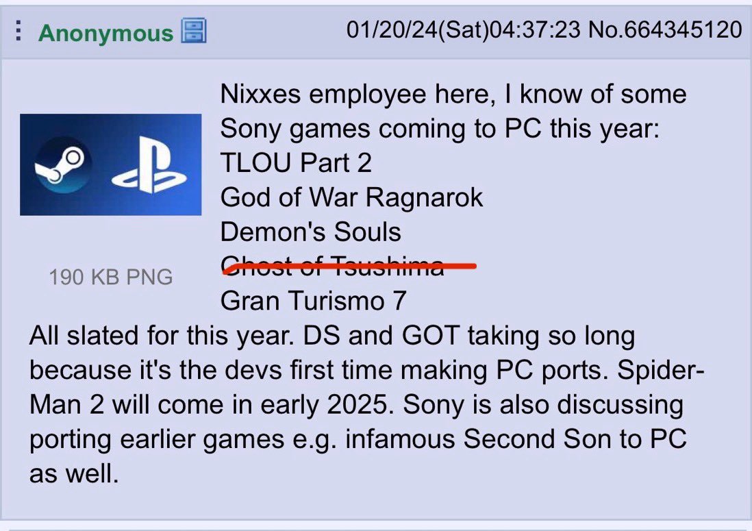 Слух: Ghost of Tsushima - не единственный порт PlayStation-игра для ПК в  2024 году. Образовалась целая очередь